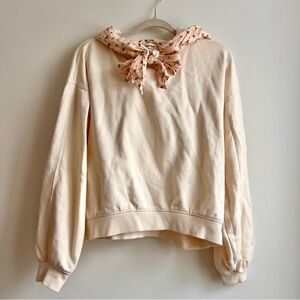 Free People Cream Hoodie with Floral Bow/Contrasting Hood